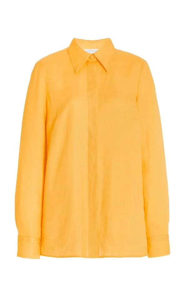 Women Tops Gabriela Hearst Cruz Shirt In Fluorescent Orange Aloe Linen