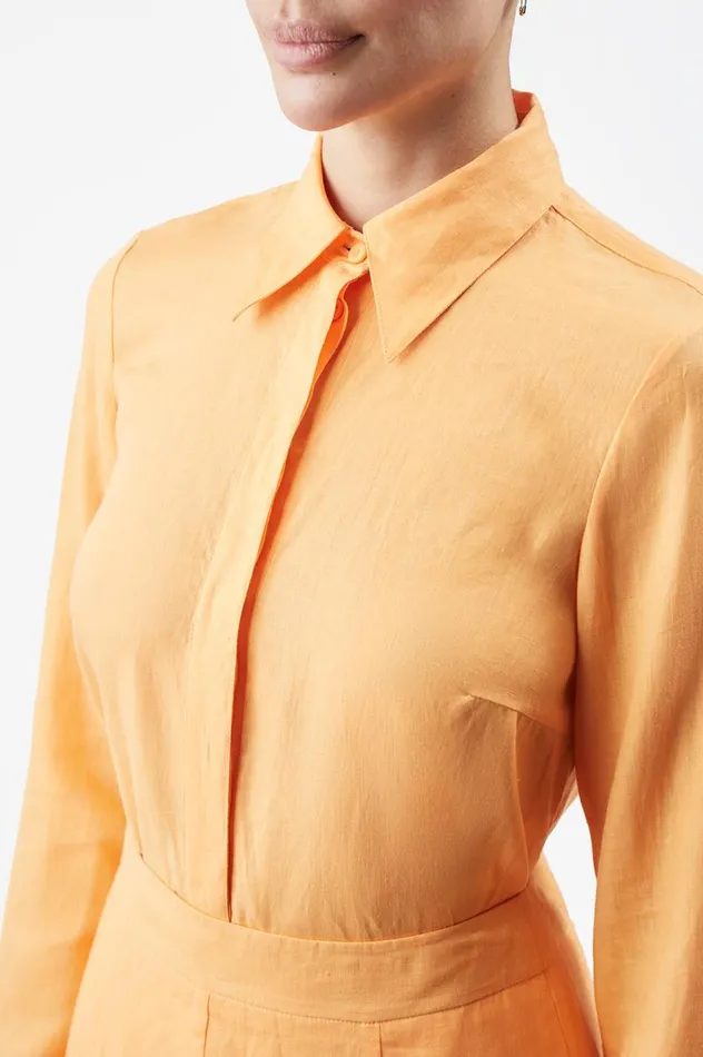 Women Tops Gabriela Hearst Cruz Shirt In Fluorescent Orange Aloe Linen
