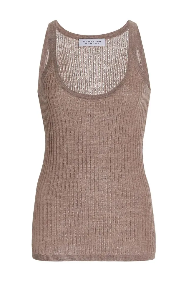 Women Tops Gabriela Hearst Graham Pointelle Knit Tank Top In Dark Oatmeal Cashmere Silk