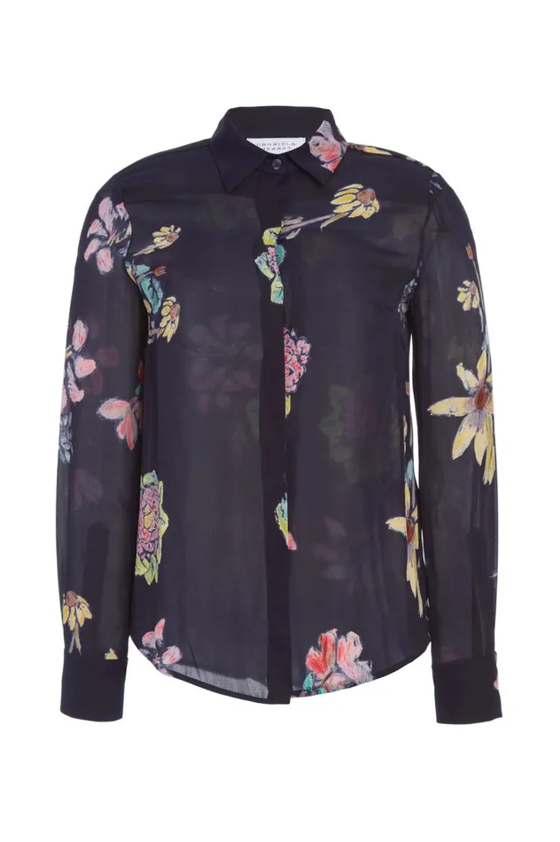 Women Tops Gabriela Hearst Henri Blouse In Dark Navy Multi Printed Silk Georgette