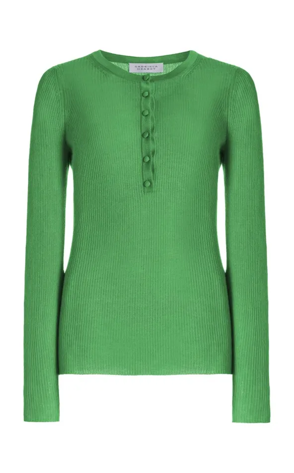 Women Tops Gabriela Hearst Julian Knit Henley In Peridot Green Cashmere Silk