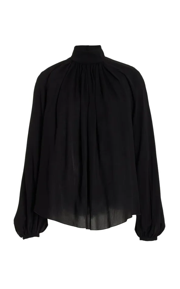 Women Tops Gabriela Hearst Kiian Pleated Top In Black Silk Georgette Twill