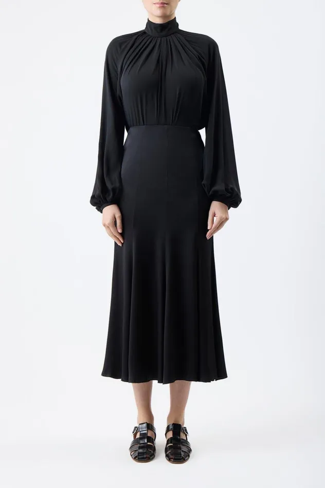 Women Tops Gabriela Hearst Kiian Pleated Top In Black Silk Georgette Twill