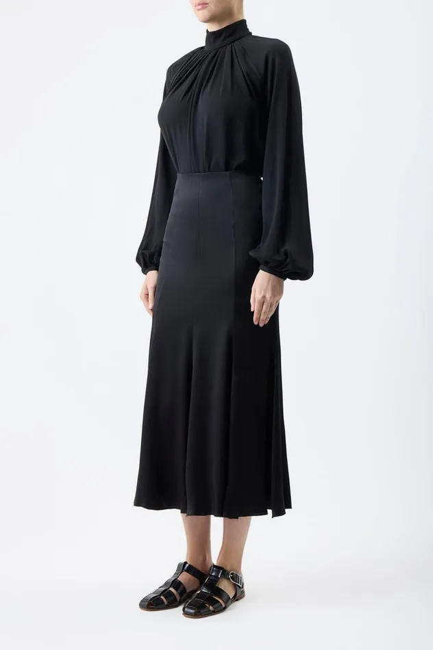 Women Tops Gabriela Hearst Kiian Pleated Top In Black Silk Georgette Twill