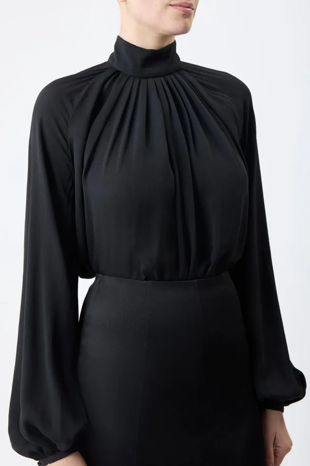 Women Tops Gabriela Hearst Kiian Pleated Top In Black Silk Georgette Twill