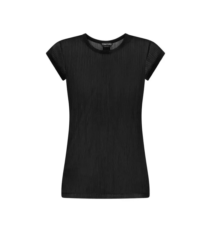 Women Tops Tom Ford Transparent Rib Jersey Fitted TShirt Black