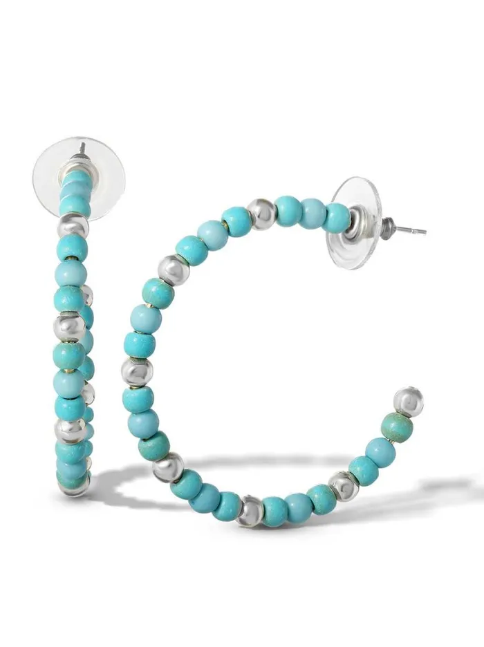 Women Turquoise Bead Hoop Earrings In Silver Jessica Simpson Turquoise Collection