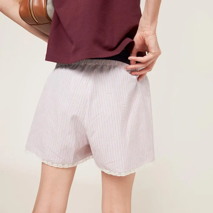 Women Underwear And Beachwear Miu Miu Striped Cotton Boxers Coralwhite Women Underwear And Beachwear Miu Miu Striped Cotton Boxers Coralwhite