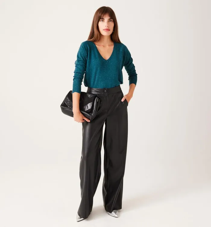 Women VNeck Glitzy Jumper 8211 Petrole Moyen Promod Jumpers And Cardigans Women VNeck Glitzy Jumper 8211 Petrole Moyen Promod Jumpers And Cardigans
