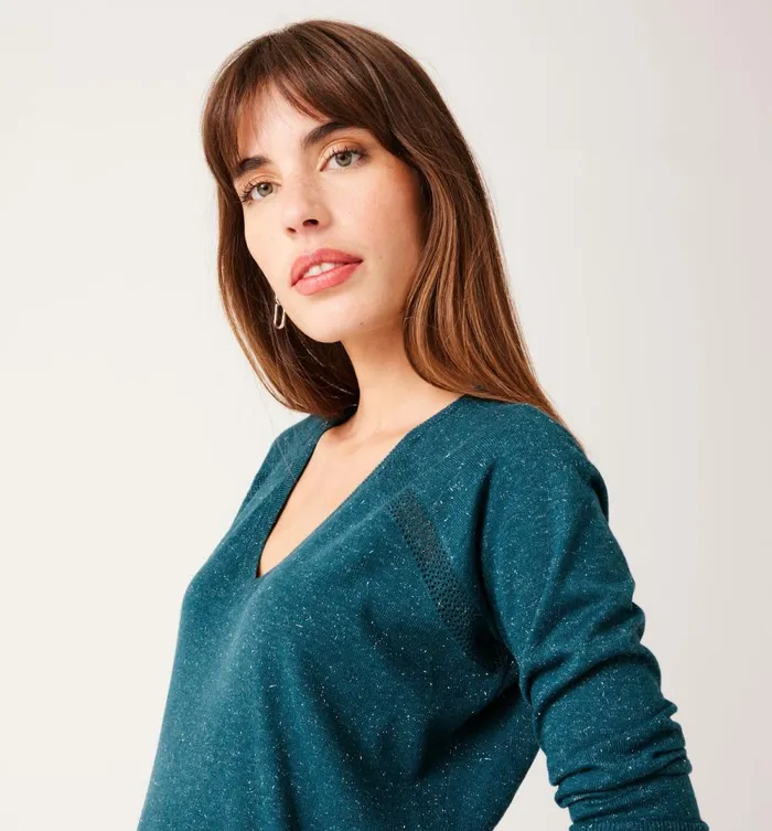 Women VNeck Glitzy Jumper 8211 Petrole Moyen Promod Jumpers And Cardigans Women VNeck Glitzy Jumper 8211 Petrole Moyen Promod Jumpers And Cardigans