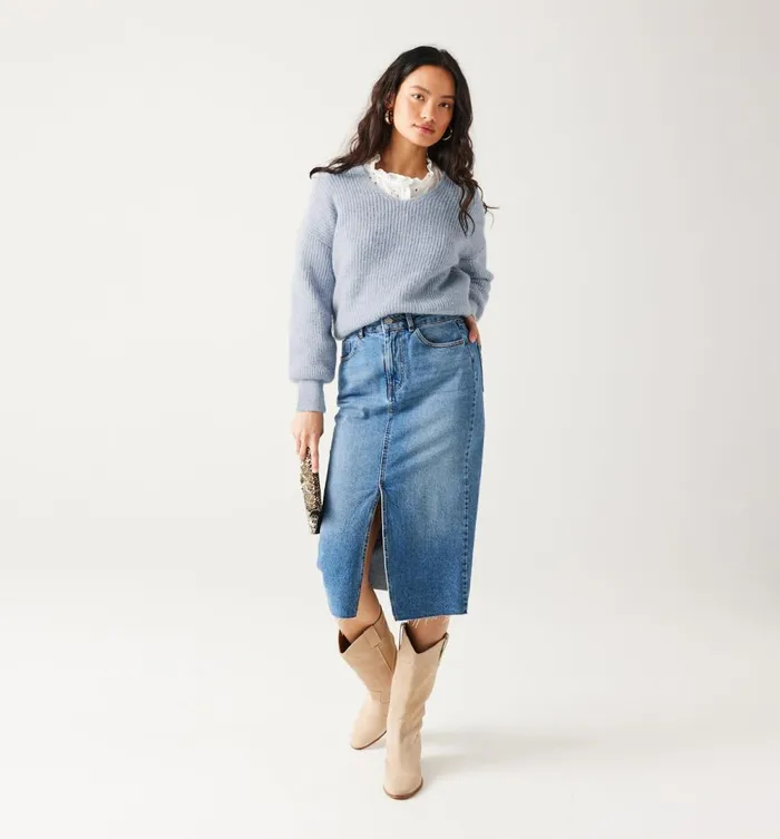 Women VNeck Ribbed Jumper 8211 Light Blue Promod Jumpers And Cardigans Women VNeck Ribbed Jumper 8211 Light Blue Promod Jumpers And Cardigans
