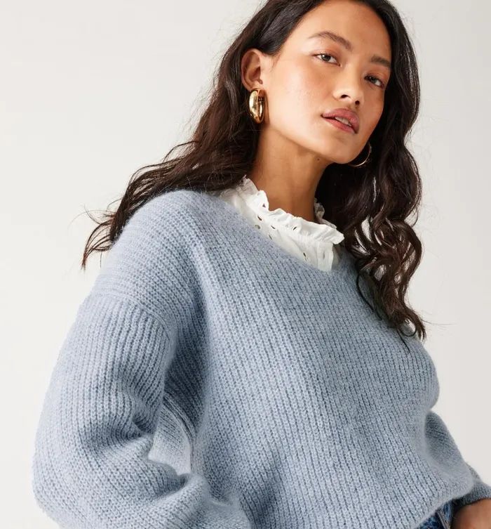 Women VNeck Ribbed Jumper 8211 Light Blue Promod Jumpers And Cardigans Women VNeck Ribbed Jumper 8211 Light Blue Promod Jumpers And Cardigans