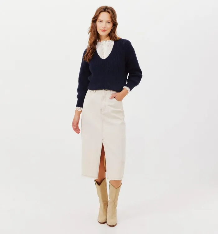 Women VNeck Ribbed Jumper 8211 Navy Blue Promod Jumpers And Cardigans Women VNeck Ribbed Jumper 8211 Navy Blue Promod Jumpers And Cardigans