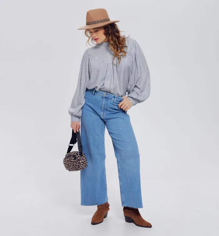 Women VolumeSleeved Shirt 8211 Navy Blue Stripes Promod Shirts And Tunics Women VolumeSleeved Shirt 8211 Navy Blue Stripes Promod Shirts And Tunics
