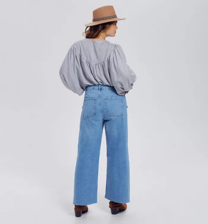 Women VolumeSleeved Shirt 8211 Navy Blue Stripes Promod Shirts And Tunics Women VolumeSleeved Shirt 8211 Navy Blue Stripes Promod Shirts And Tunics
