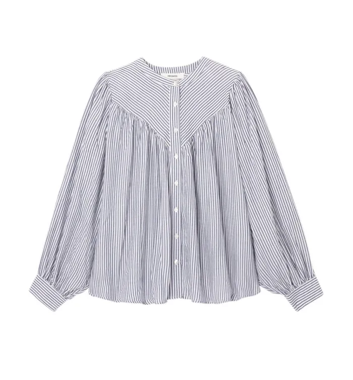 Women VolumeSleeved Shirt 8211 Navy Blue Stripes Promod Shirts And Tunics Women VolumeSleeved Shirt 8211 Navy Blue Stripes Promod Shirts And Tunics