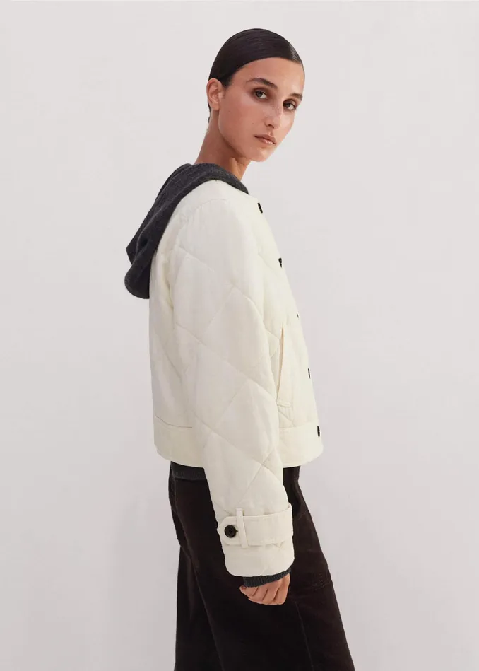 Women Washed CottonBlend Quilted Jacket Winter White MEEM