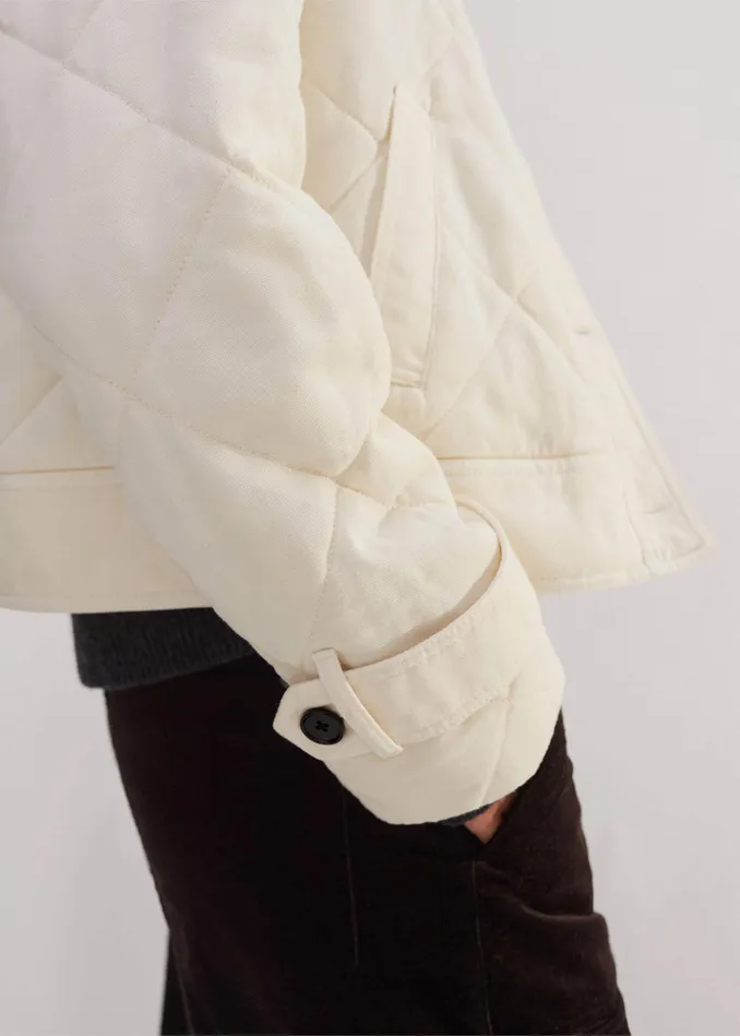 Women Washed CottonBlend Quilted Jacket Winter White MEEM