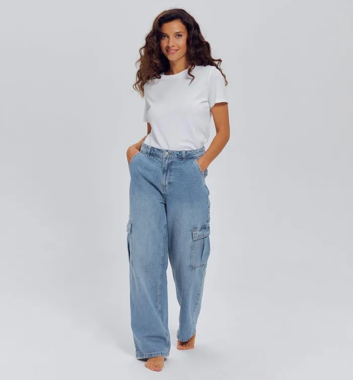 Women Wideleg Cargo Jeans 8211 Medium Denim Promod Jeans