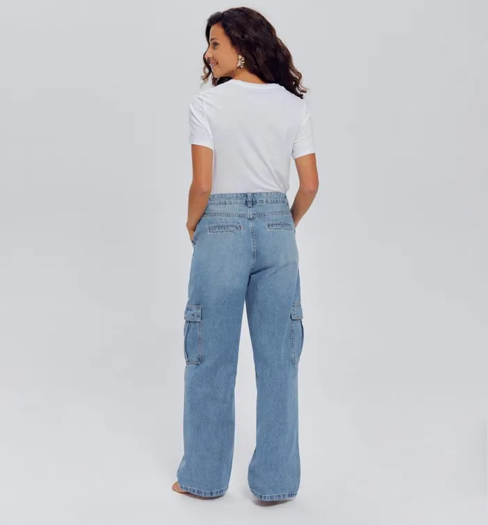 Women Wideleg Cargo Jeans 8211 Medium Denim Promod Jeans Women Wideleg Cargo Jeans 8211 Medium Denim Promod Jeans