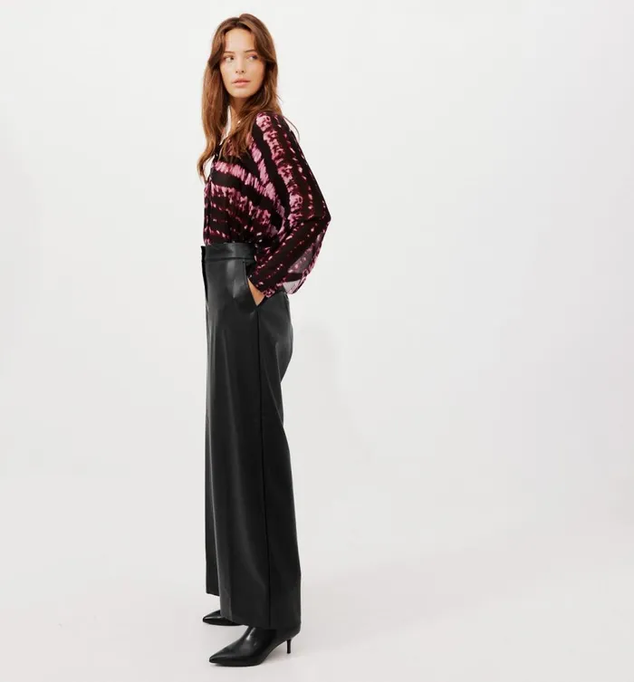 Women Wideleg Faux Leather Trousers 8211 Black Promod Trousers