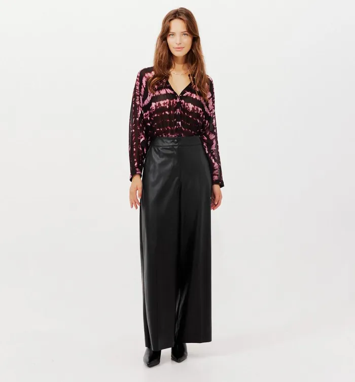 Women Wideleg Faux Leather Trousers 8211 Black Promod Trousers Women Wideleg Faux Leather Trousers 8211 Black Promod Trousers
