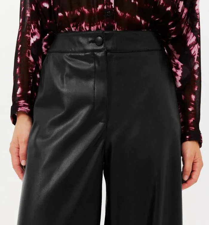 Women Wideleg Faux Leather Trousers 8211 Black Promod Trousers Women Wideleg Faux Leather Trousers 8211 Black Promod Trousers