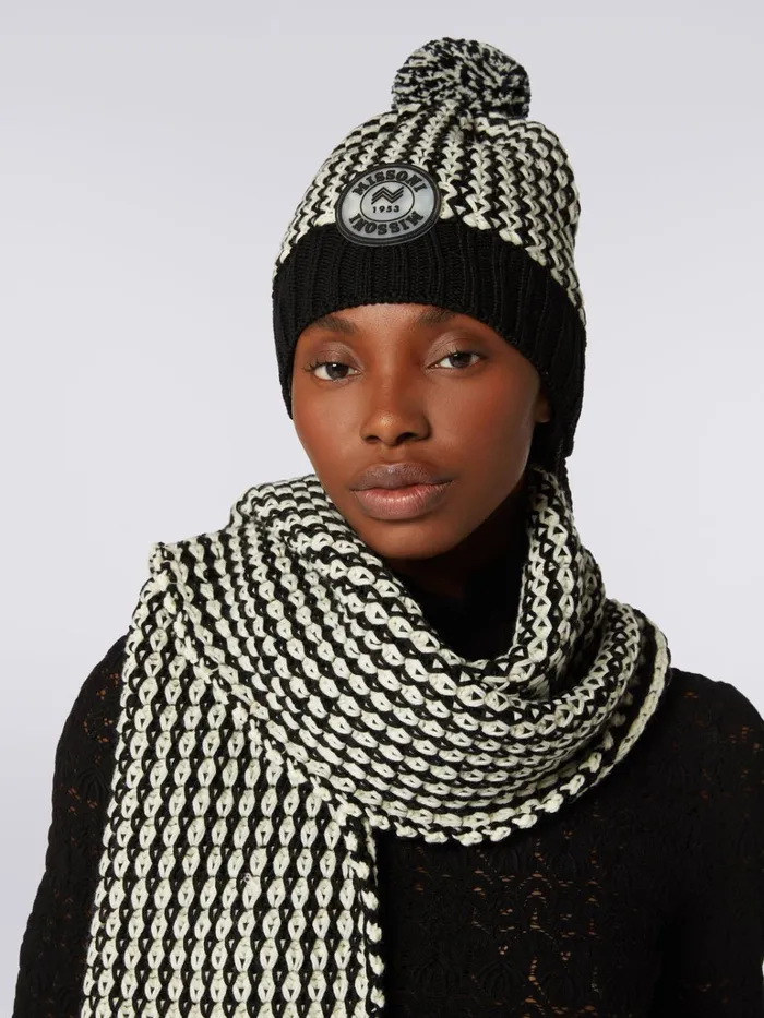 Women Wool Knit Hat With Logo Patch Multicoloured Missoni Hats Women Wool Knit Hat With Logo Patch Multicoloured Missoni Hats
