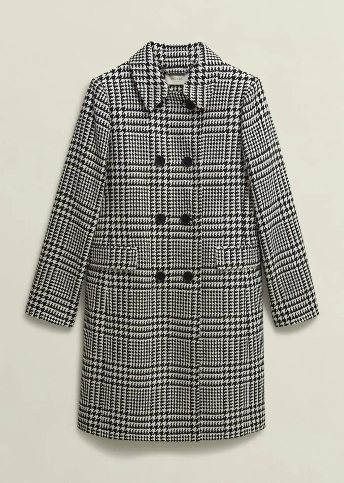 Women Yvette Wool Blend Check Coat Black Ivory Hobbs Coats and Jackets