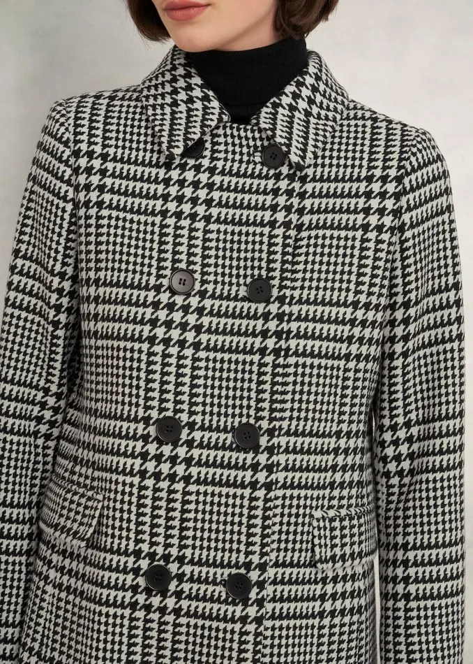 Women Yvette Wool Blend Check Coat Black Ivory Hobbs Coats and Jackets
