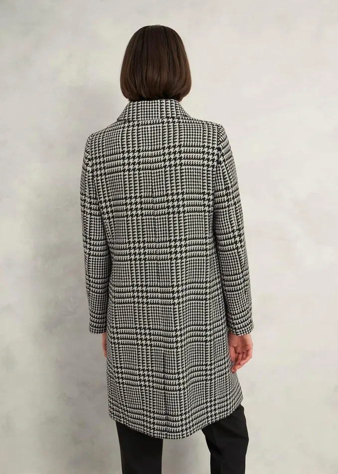 Women Yvette Wool Blend Check Coat Black Ivory Hobbs Coats and Jackets