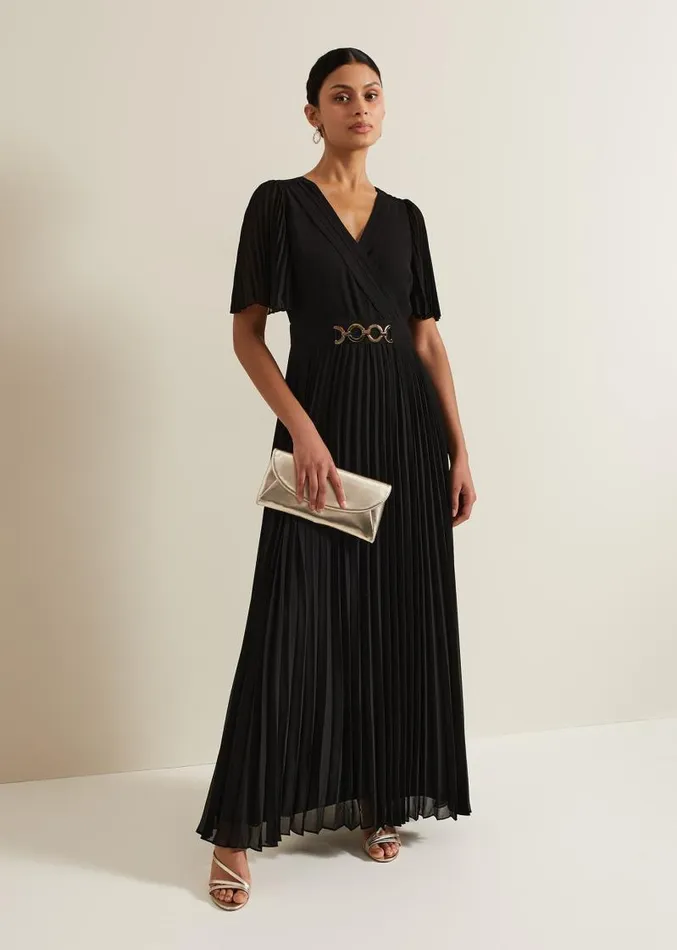 Yasmina Pleated Maxi Dress Black Women Phase Eight Dresses