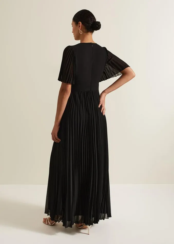 Yasmina Pleated Maxi Dress Black Women Phase Eight Dresses