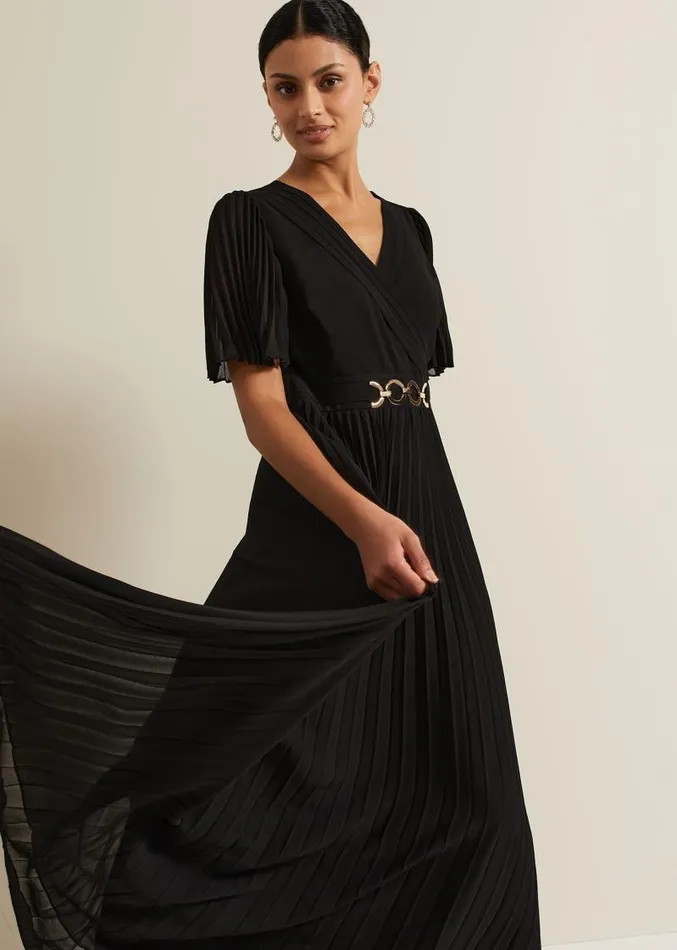 Yasmina Pleated Maxi Dress Black Women Phase Eight Dresses