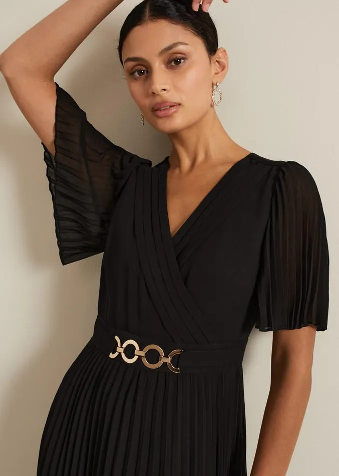 Yasmina Pleated Maxi Dress Black Women Phase Eight Dresses