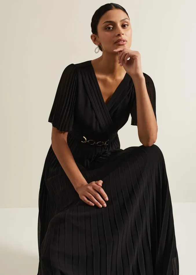 Yasmina Pleated Maxi Dress Black Women Phase Eight Dresses