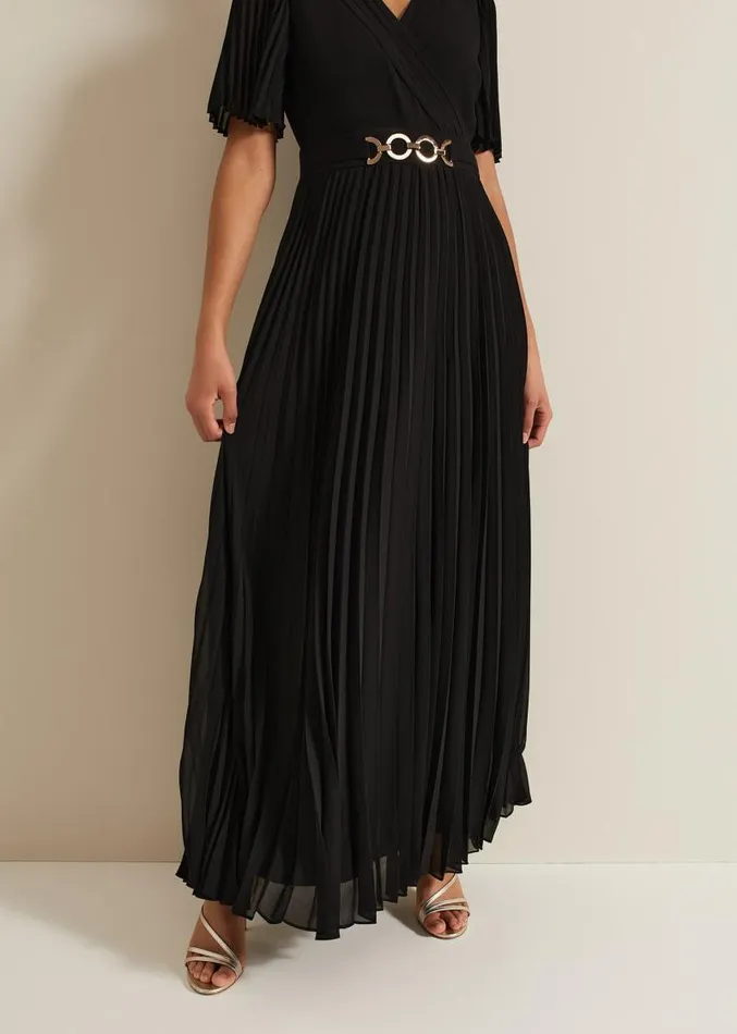 Yasmina Pleated Maxi Dress Black Women Phase Eight Dresses