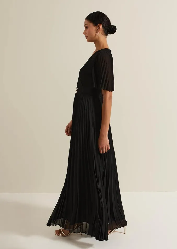 Yasmina Pleated Maxi Dress Black Women Phase Eight Dresses