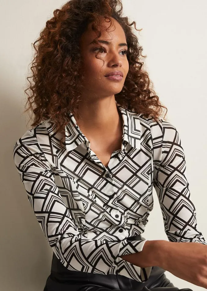 Zaylia Geo Mesh Print Shirt Blackivory Women Phase Eight Tops and TShirts