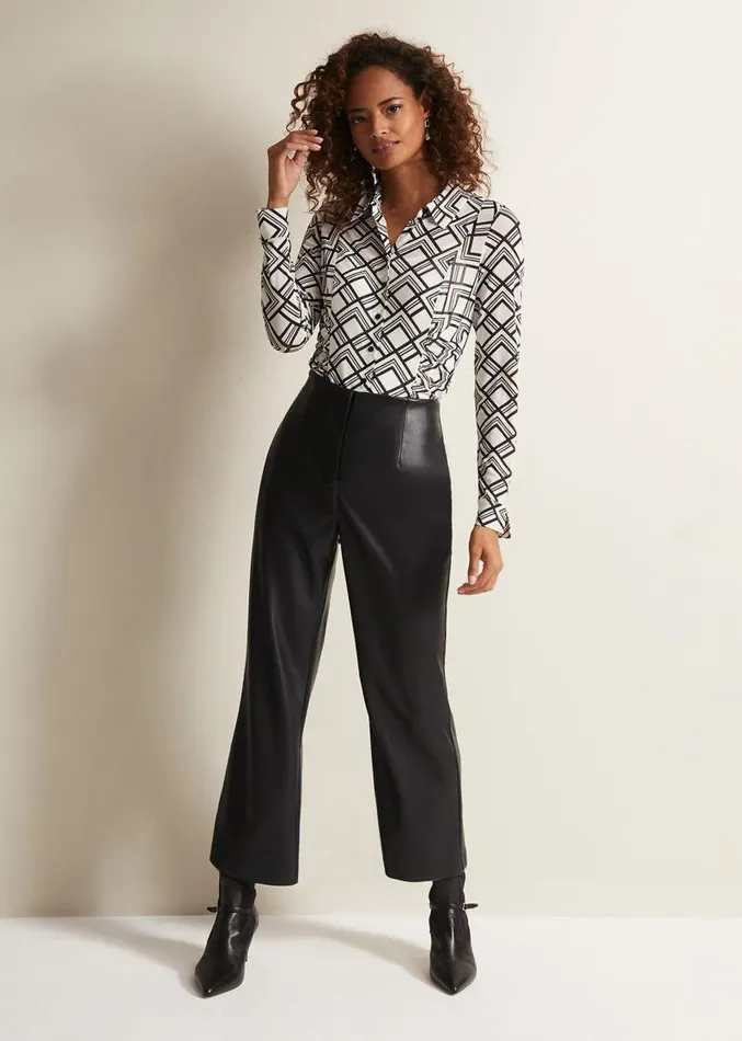 Zaylia Geo Mesh Print Shirt Blackivory Women Phase Eight Tops and TShirts