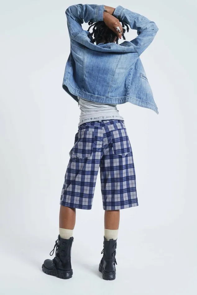 Zeppelin Checked Jumbo Shorts Blue Women Jaded London Shorts and Jorts